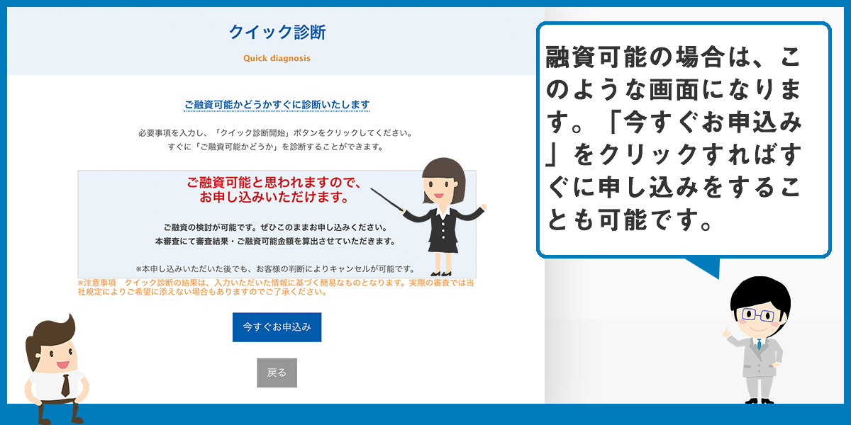 しんわのクイック診断ステップ1の画像|融資可能の場合