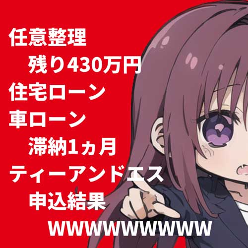 任意整理430万円残債、住宅・車ローン滞納1ヵ月、ティーアンドエスの申込結果WWW