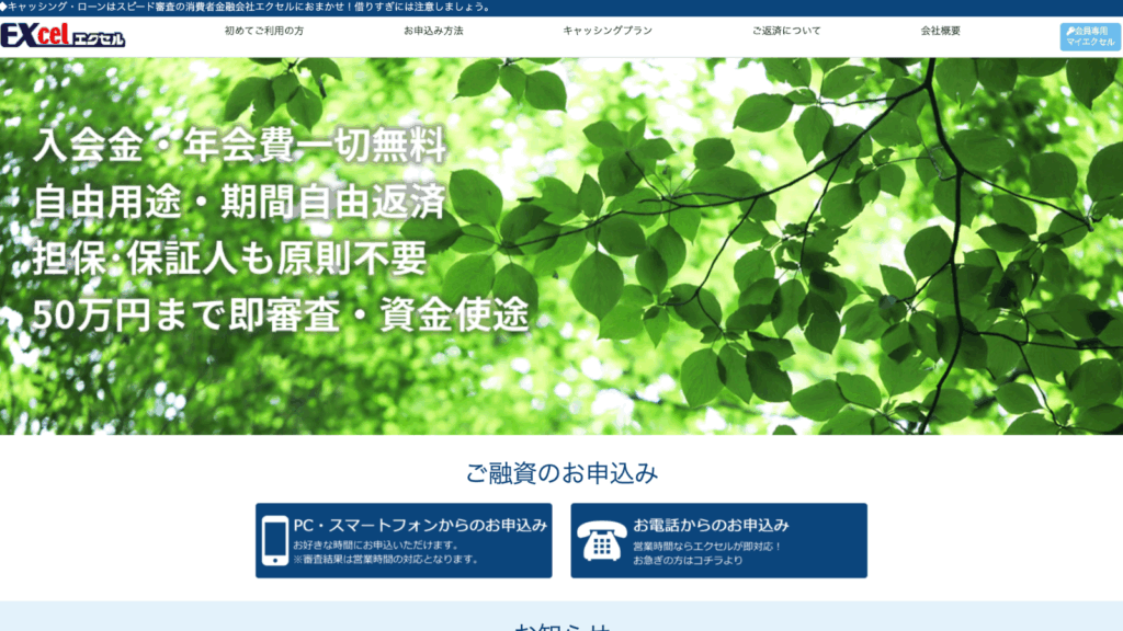 エクセル公式サイトのキャプチャ
