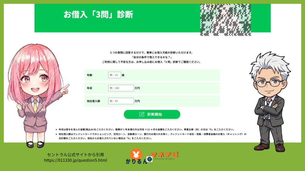 セントラル３問診断のサイト画像
